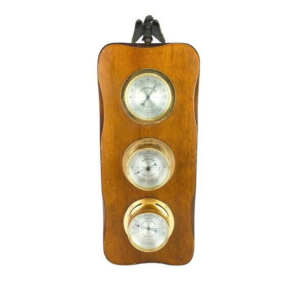 Vintage MCM Springfield Weather Station Wooden Wall Mounted Eagle Finial Topper - Picture 2 of 8